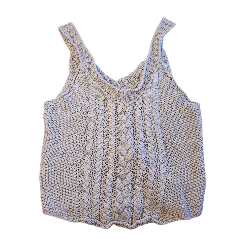 We The Free Knit Tank Top Sleeveless V-Neck‎ Cable Knit Casual Top Size M